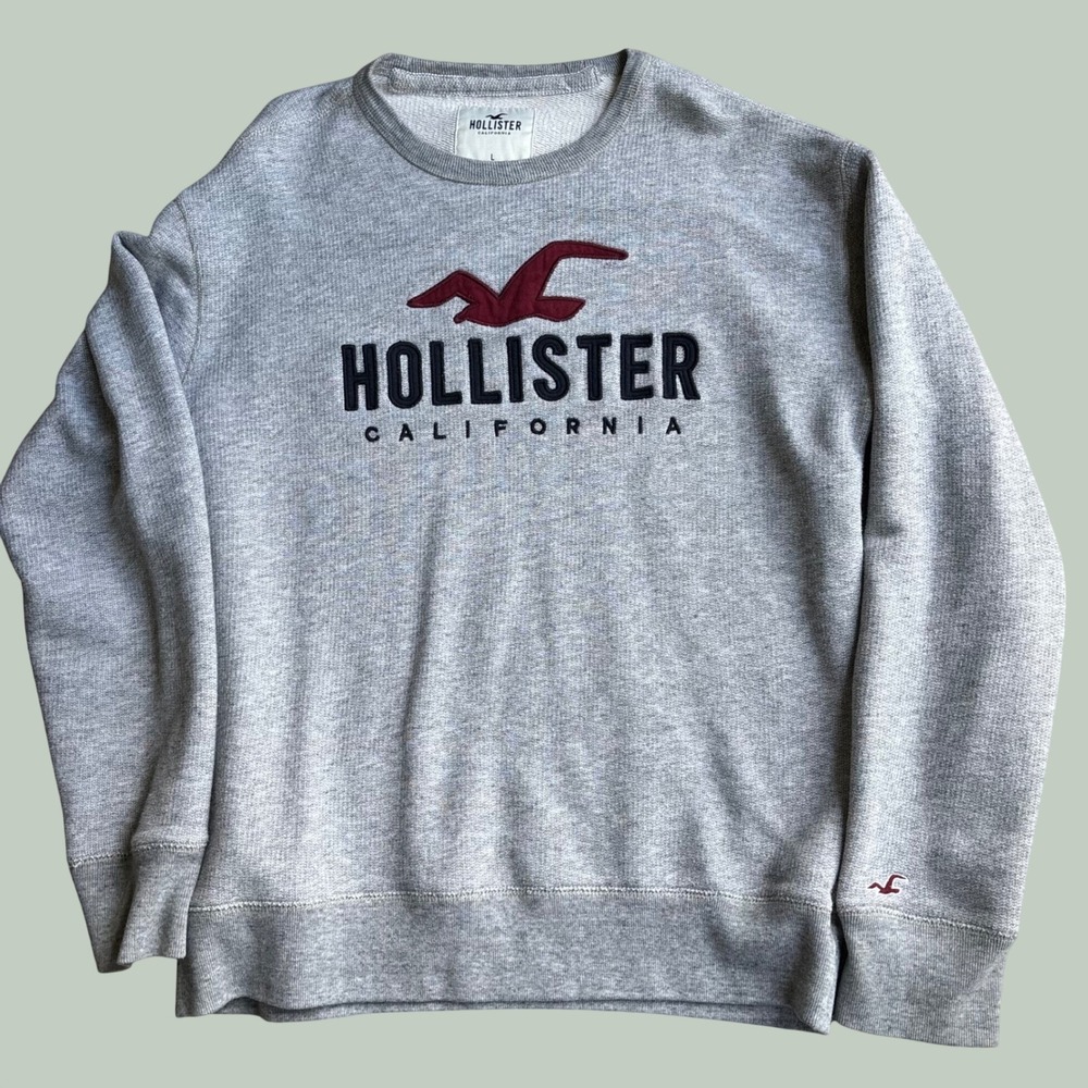 Hollister Sweatshirt Mens L Gray California Seagull Crewneck Pullover Fleece